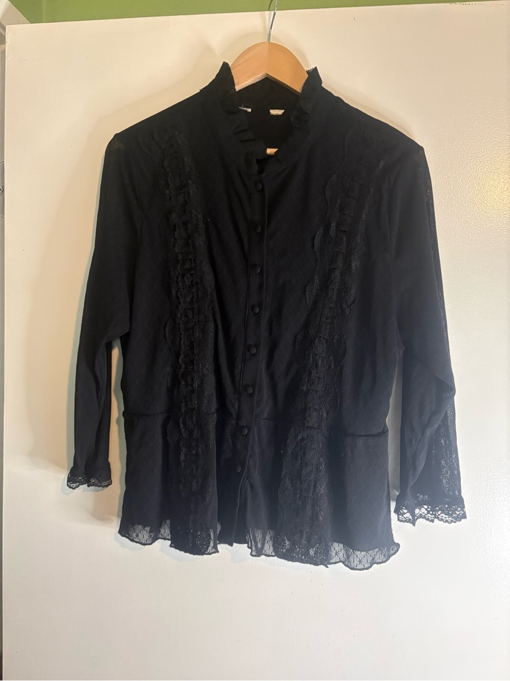 Black Lace-Trim Button Front Women's Top - Brand Unspecified